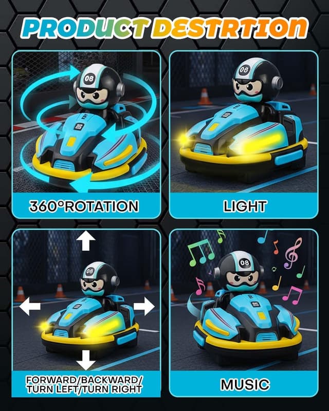 Detalle 2 de Victoper 2 Pack RC Bumper Cars for Kids with Spray, LED Lights, Music and 360° Control