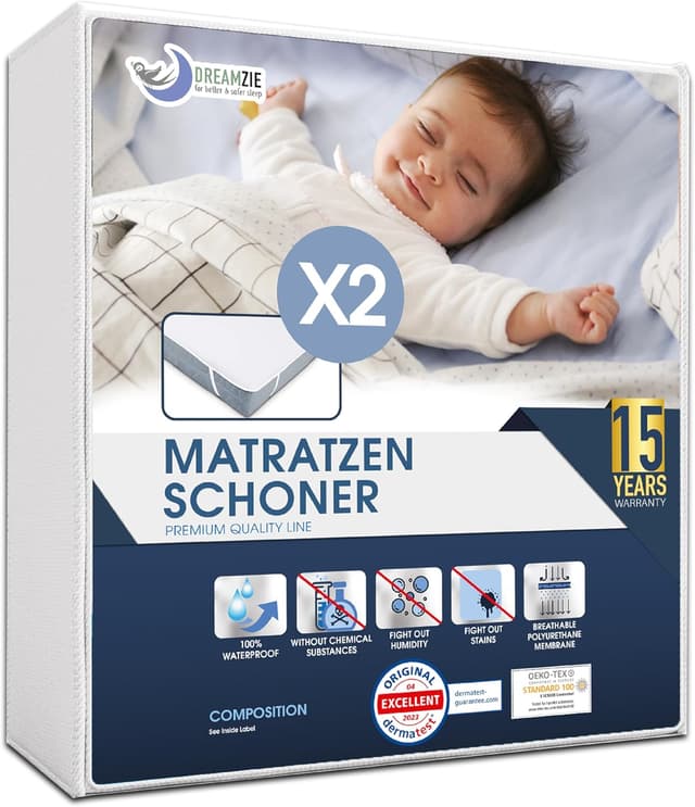 Detalle de Dreamzie Matratzenschoner 70x140 Baby wasserdicht – 2er-Set, Oeko-TEX zertifiziert