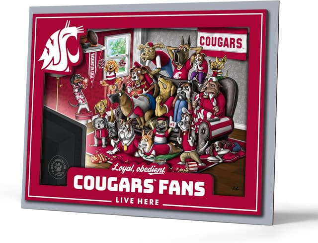 Detalle de YouTheFan Officially-Licensed NCAA Purebred 3D Wall Art (18 x 13.5 in) — Humorous Hand-Drawn Dog Cartoon Indoor Team Decor