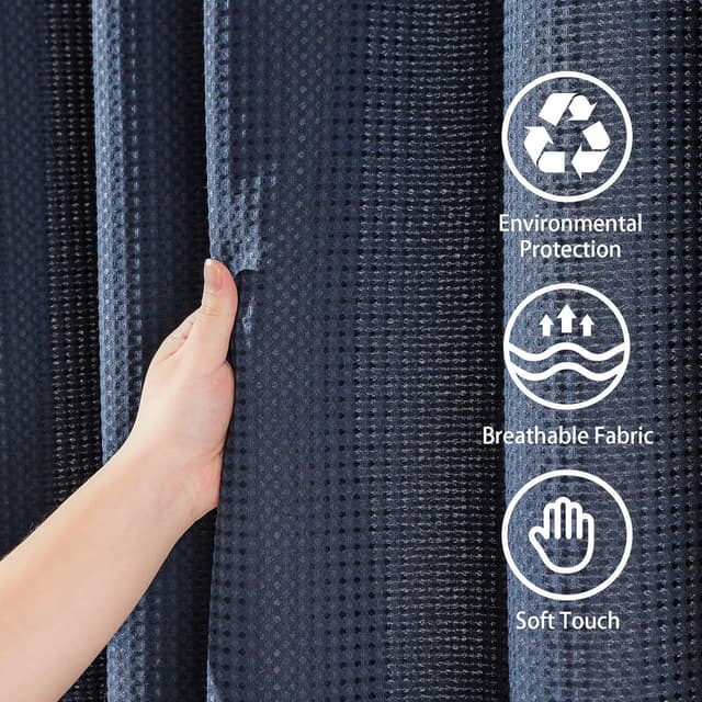 Thumbnail 6 de Rideau de douche VANZAVANZU motif gaufre bleu marine 92x182 cm avec anneaux métalliques