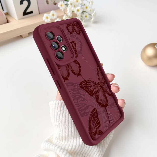 Detalle de FUXICASE Butterfly Silicone Case for Samsung Galaxy A53 5G (Burgundy Red Butterfly)