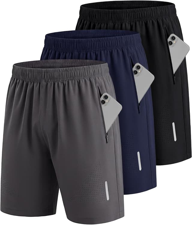 Detalle de UUMIAER Sporthose Herren Kurz im 2er/3er Pack – schnell trocknend mit Reißverschlusstaschen