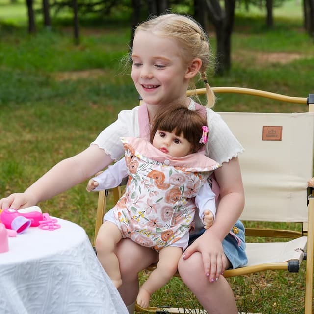 Detalle 2 de GAGAKU Puppentrage Kinder Babypuppentrage mit Kreuz-Schultergurten, vorne und hinten – Rosen