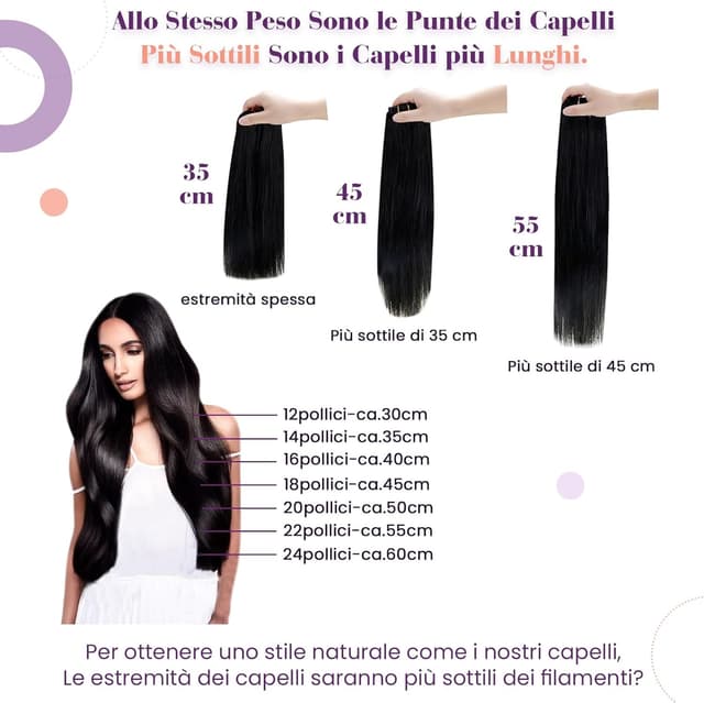 Detalle 2 de LaaVoo Extension Capelli Veri Clip 135g, 7 pz Nero Naturale (40 cm) con clip