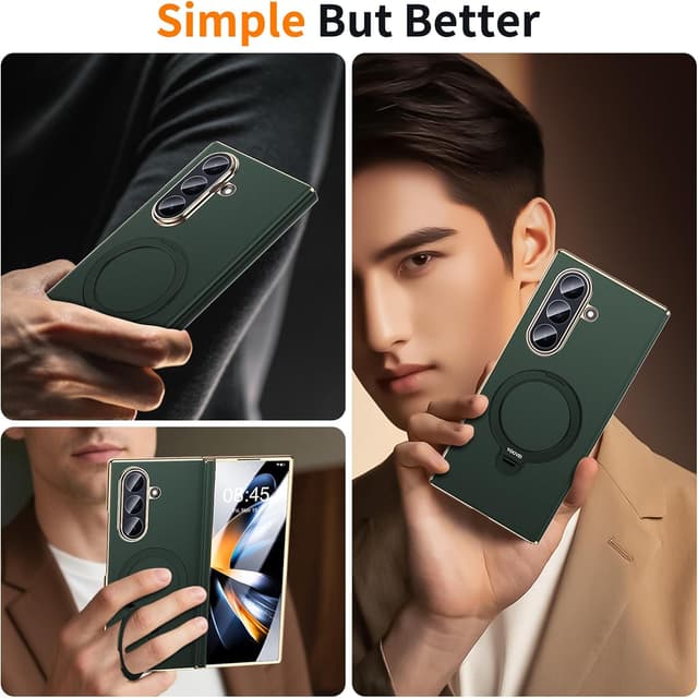 Thumbnail 6 de YOOVEI Magnetic Leather Case for Samsung Galaxy Z Fold 7 with Hinge Protection, Kickstand & Screen Protector (Green)