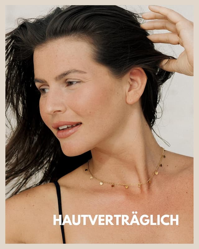 Detalle 2 de GD GOOD.designs Kette mit Coin Plättchen – wasserfeste Boho-Halskette mit 11 runden Anhängern