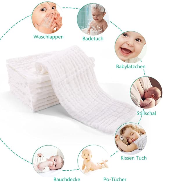 Detalle 2 de Yoofoss Mullwindeln 10er Pack 27×50 cm Mulltuch 👶