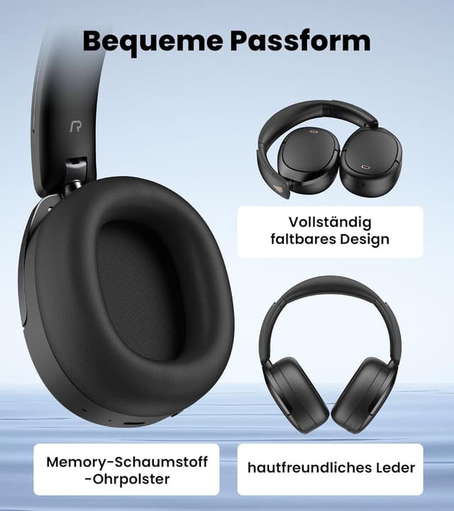 Thumbnail 6 de Edifier W80 faltbare Over-Ear-Bluetooth-Kopfhörer mit ANC (bis -49 dB), LDAC & Multipoint – Schwarz