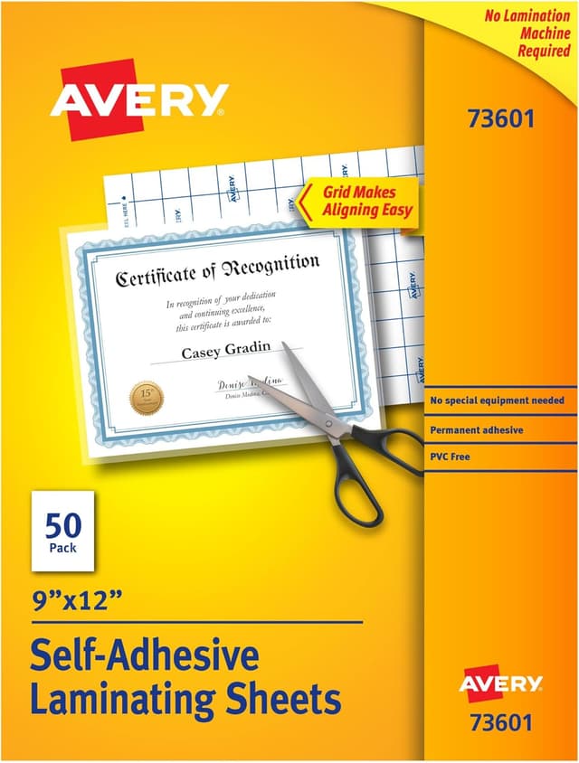 Detalle de Avery 9 x 12 Clear Laminating Sheets 50-Pack