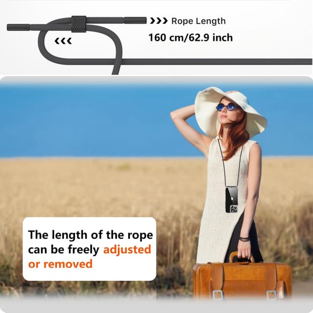 Thumbnail 6 de Cover OLEPHY per iPhone 16 Pro con cordino regolabile e protezione antiurto/antigraffio, grigio