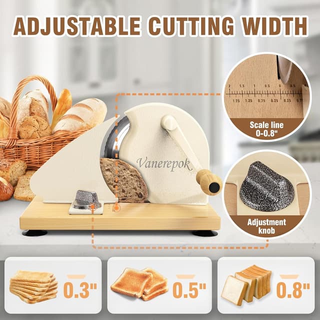 Detalle de vanerepok Manual Bread Slicer for Homemade Sourdough Bread (Adjustable Width, Stainless Steel)