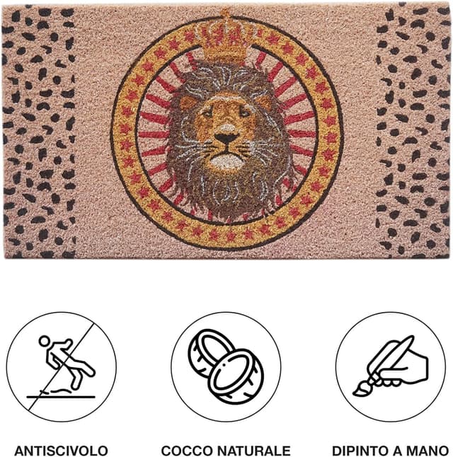 Detalle 2 de Baroni Home Zerbino Leone in cocco dipinto a mano 70x40 cm, antiscivolo e facile da pulire
