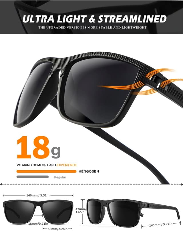 Detalle de HENGOSEN Polarised Men’s Sunglasses with UV400 Protection (Classic Vintage Square Frame)