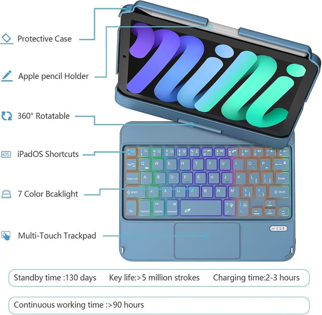 Detalle de TaIYanG Keyboard Case for iPad mini 7 A17 Pro, 8.3" 🧑