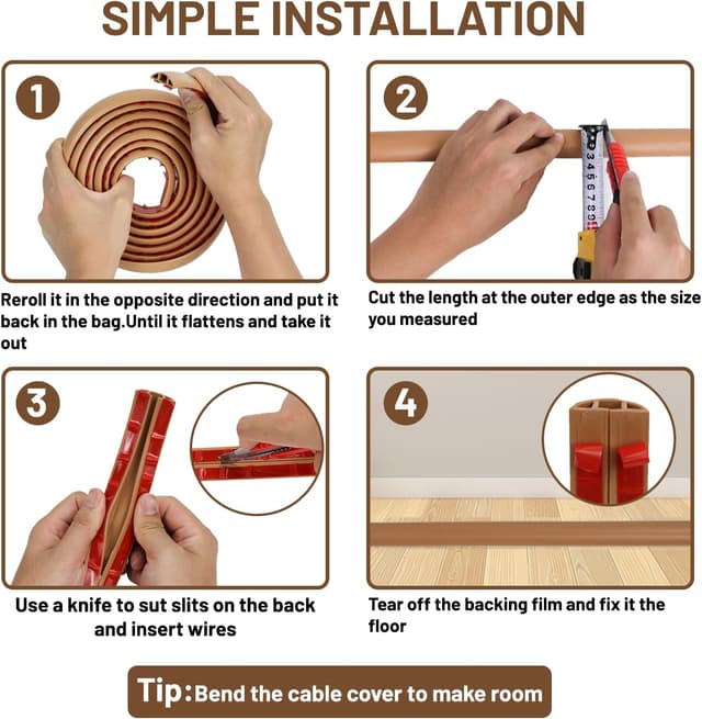 Thumbnail 6 de DIKARIYA Kabelkanal Braun selbstklebend (3 cm x 3 m) – flexible Boden-Kabelbrücke für Outdoor, Haus & Büro