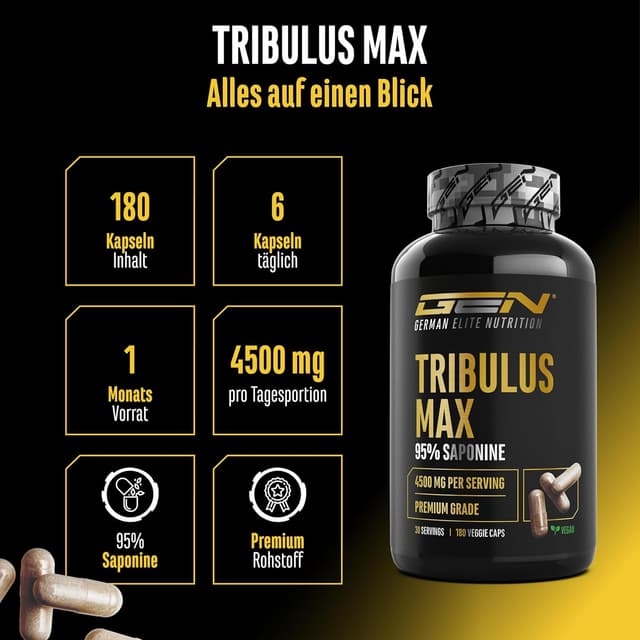 Detalle 2 de Tribulus Max – 180 Kapseln hochdosiert (10:1, 4500 mg/Tag) – vegan & ohne unnötige Zusätze