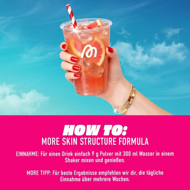 Detalle de MORE Skin Structure Formula Pink Grapefruit Pulver (mit Kollagen & Hyaluron), 270 g – zur täglichen Einnahme