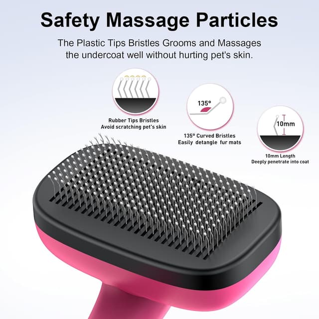 Detalle de WOPQAEM Hundebürste für Hunde und Katzen – selbstreinigend, sanft zur Haut, gegen loses Fell (rosa)