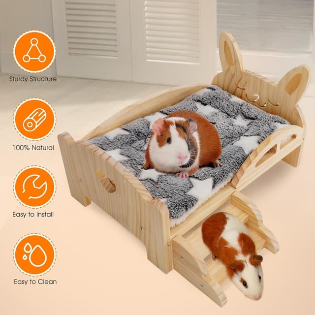 Thumbnail 5 de HYLYUN Wooden Guinea Pig Bed with Stairs 🐹