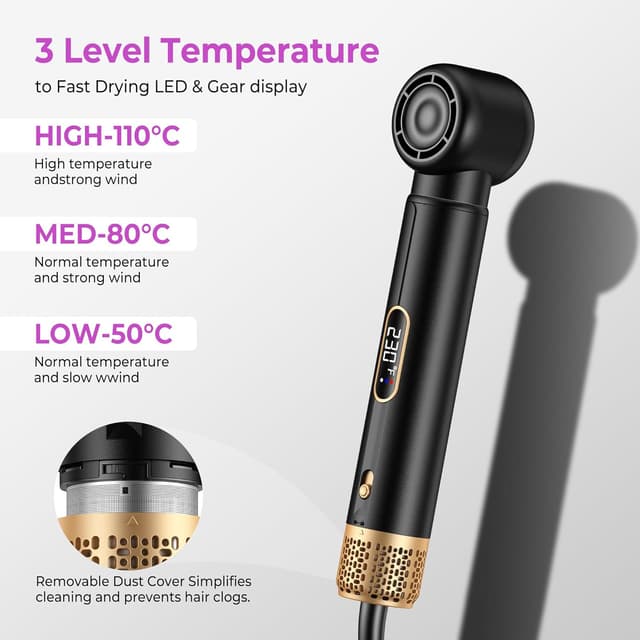 Detalle de UMIGA Styler per capelli 5 in 1 da 1000 W con LCD, air brush e accessori per lisci, ricci e volume