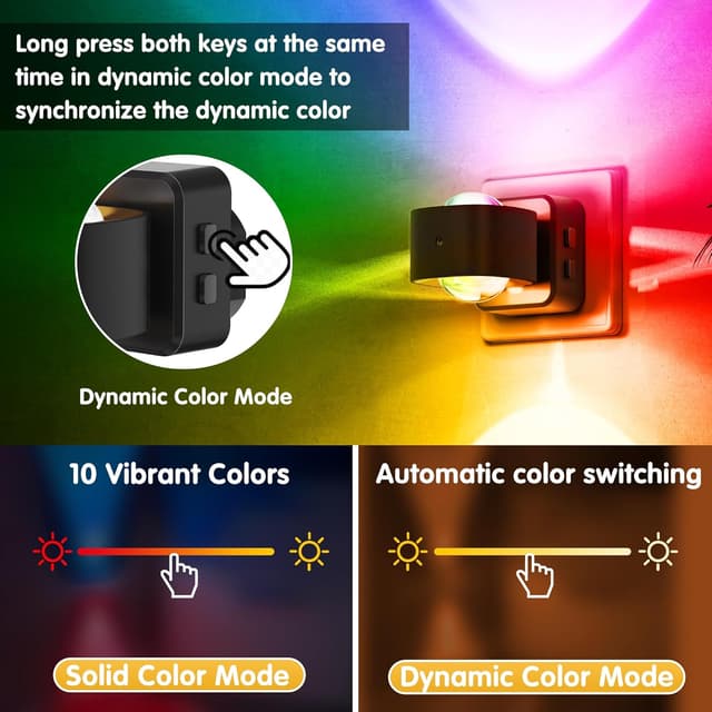 Detalle de LOHAS-LED Nachtlicht-Steckdose mit Dämmerungssensor, 180° Drehstecker und RGB/Amber Lichtszenen