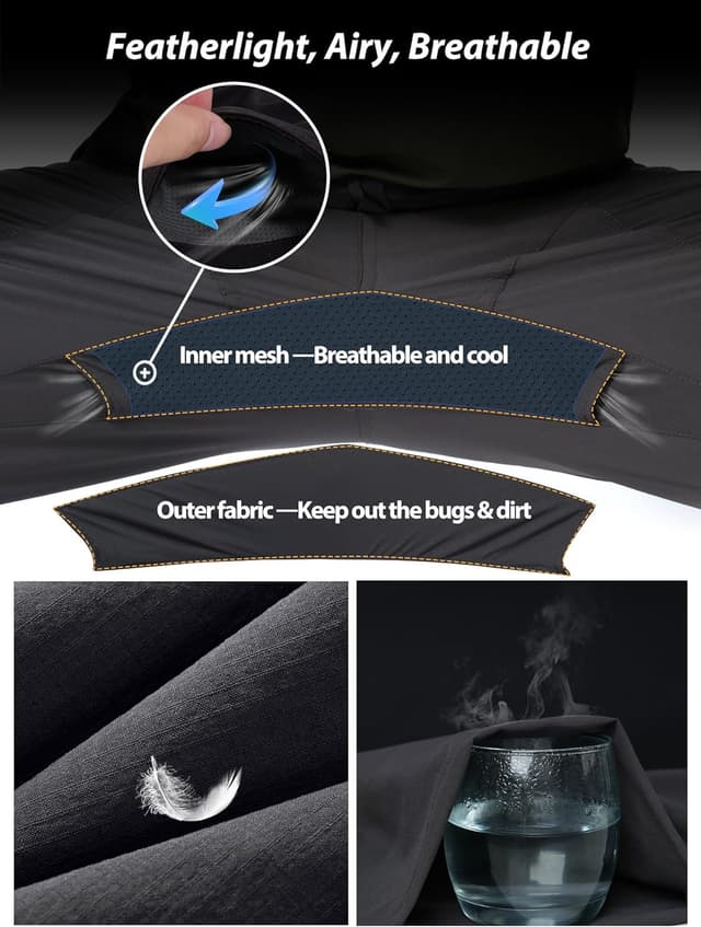 Detalle 2 de Zoofly Men’s Lightweight Cargo Hiking Pants (6-Pocket, Waterproof Quick-Dry Nylon Stretch)