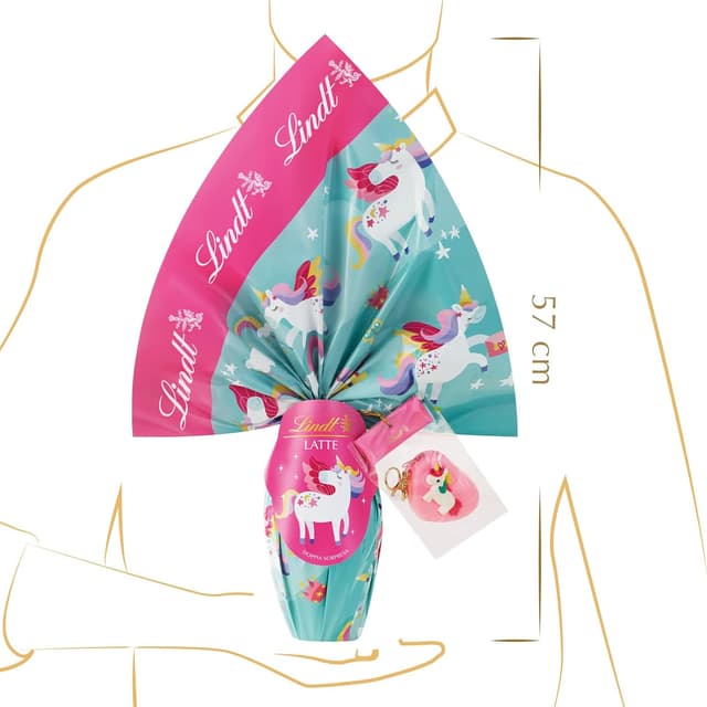 Detalle de Uovo di Pasqua Lindt 2026 per bambini al cioccolato al latte con doppia sorpresa Unicorni, 240 g
