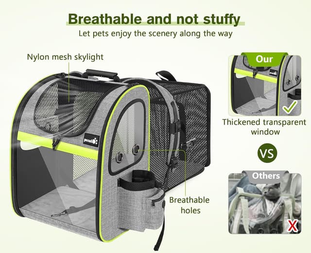 Detalle de Pecute Cat Carrier Dog Backpack Expandable in Grey (L) – Portable breathable rucksack with top opening