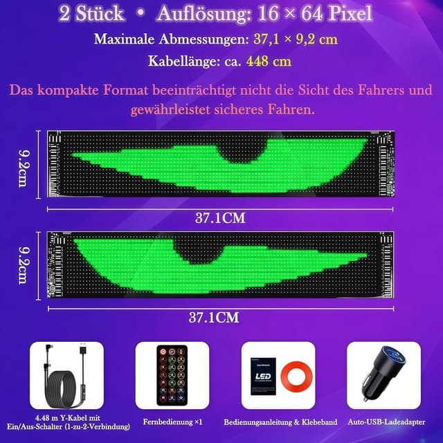 Thumbnail 5 de Auto LED Augen „Teufelsaugen“ – programmierbares USB-LED-Display (2 Stück) für Front- und Heckscheibe, IP68, wasserdicht