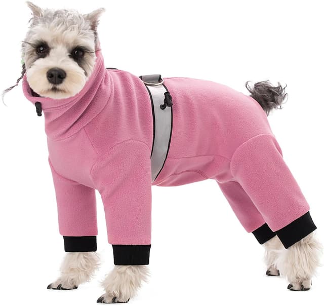 Detalle de BT Bear Warm small dog winter coat, adjustable fleece jumpsuit with D-ring and reflective strip (Size S, Pink)