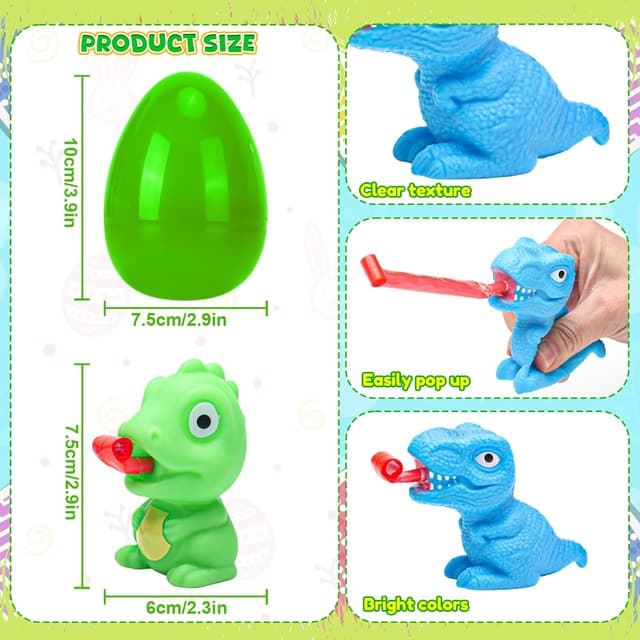 Detalle de CHILDGO Easter Dinosaur Toys: 6-Pack Filled Squeeze Eggs with Tongue-Out Action