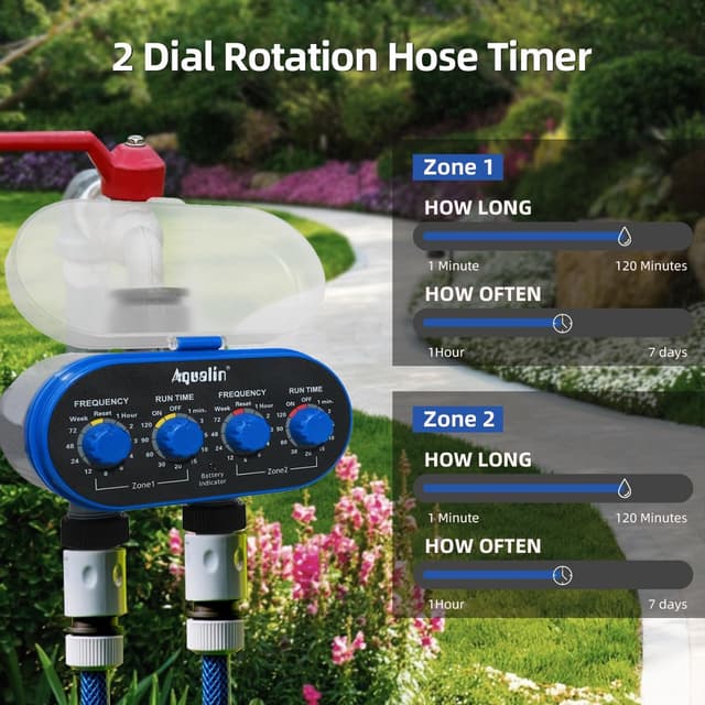 Detalle 2 de Aqualin Hose Water Timer (Blue) electronic watering controller with two outlets