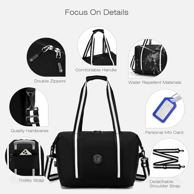 Detalle de SPAHER 2X Borsone da Viaggio Bagaglio a Mano 40x30x25 cm, 30 L (pieghevole) – impermeabile per palestra e weekend