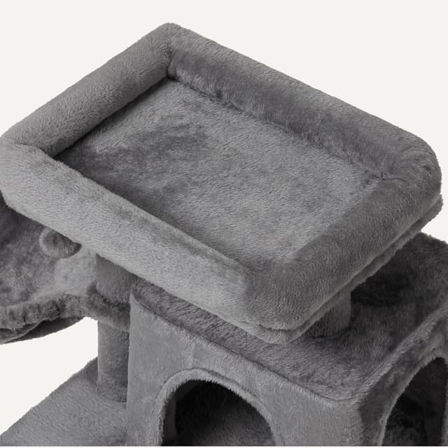 Detalle de Amazon Basics mehrstöckiger Kletterturm für Katzen und Kätzchen (76,2 cm) mit Kratzstämmen, Katzenhaus und Hängematte – grau