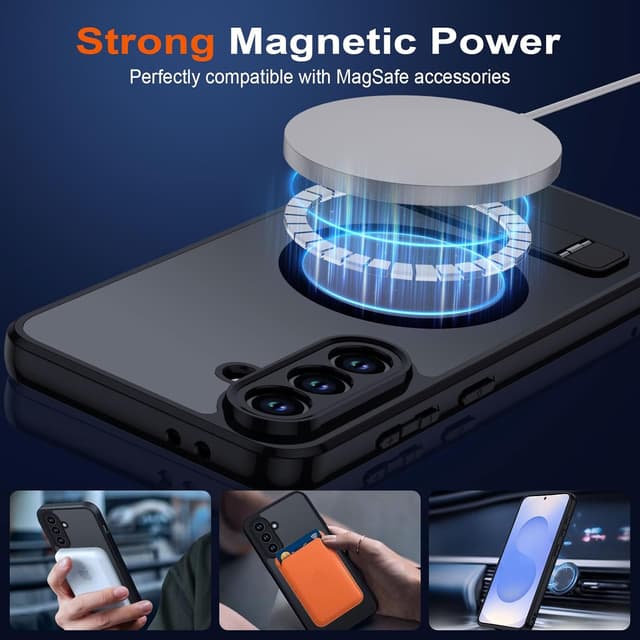 Detalle de TUUTPU Hülle für Samsung Galaxy S25 FE mit MagSafe & klappbarem Stand, transluzent-matter Rückenlehne und stoßfester Militärschutz