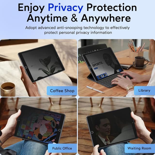 Detalle de MOBDIK 1 pièce écran anti-espion pour iPad 9e/8e/7e (10,2 pouces) – verre trempé 9H, EZ Kit