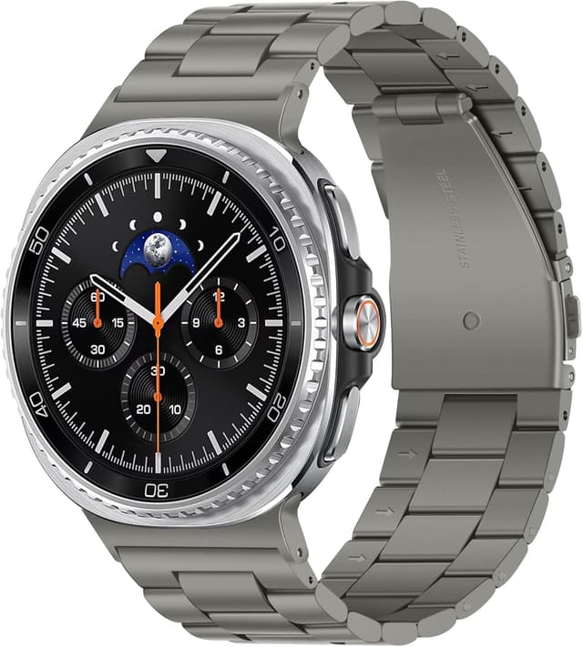 Detalle de Anlinser No Gap Bands 22mm Stainless Steel Metal Strap for Samsung Galaxy Watch 8 (44mm/40mm) & Watch 8 Classic (46mm) — Gray Titanium