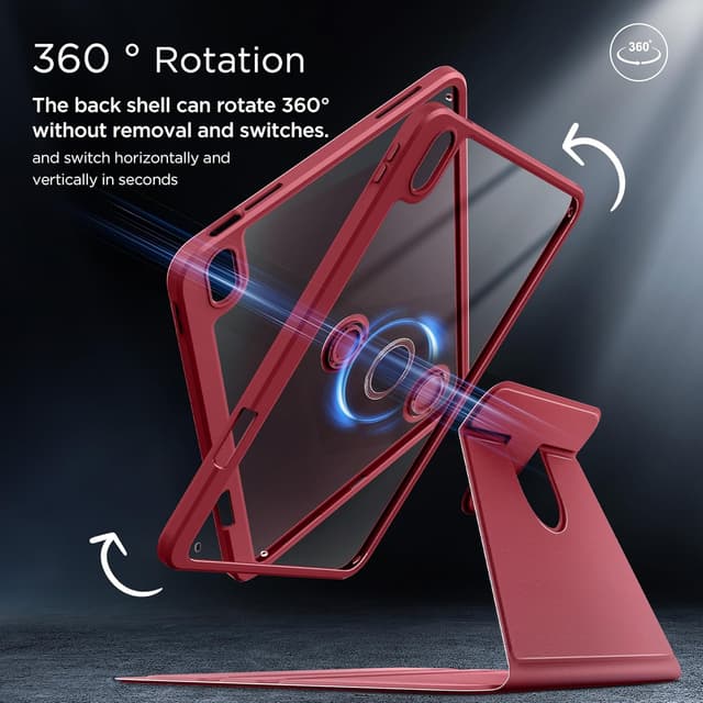Detalle de CACOE 360 Rotating Case for iPad (A16) 11th/10th Generation with Pencil Holder – Wine Red