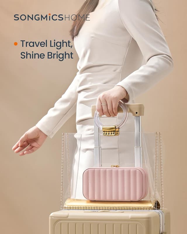 Detalle de SONGMICS HOME ANAH Collection Travel Jewellery Case (JBC180S01) with Mirror, 10.5 x 20.5 x 6 cm