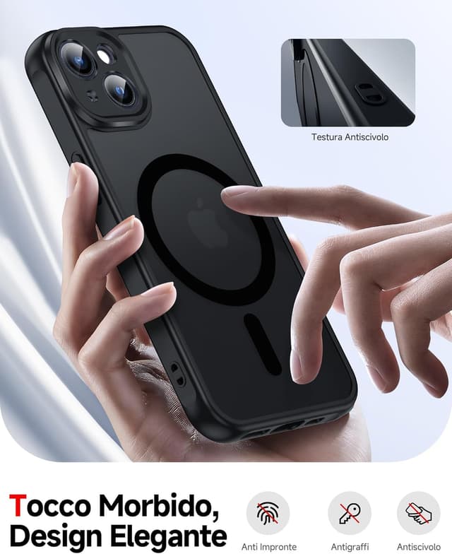 Detalle de LeYi Cover magnetica per iPhone 13 con 2 pezzi di vetro temperato, posteriore opaco anti-impronte nero