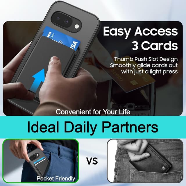 Detalle 2 de Magnetic Case for Google Pixel 9A with Detachable Wallet (MagSafe Compatible) — Black