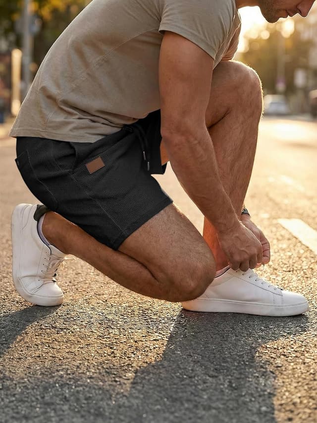 Detalle 2 de JMIERR Men’s Casual Waffle Knit Shorts (5" or 7") with Elastic Drawstring Waist & Pockets