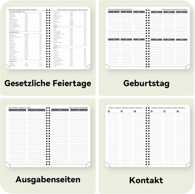 Detalle de FEKSINO Kalender 2026 Ringbuch-Planer A5 (ca. 21,3 x 14,6 cm) mit Wochen- und Monatsübersicht, Rosa