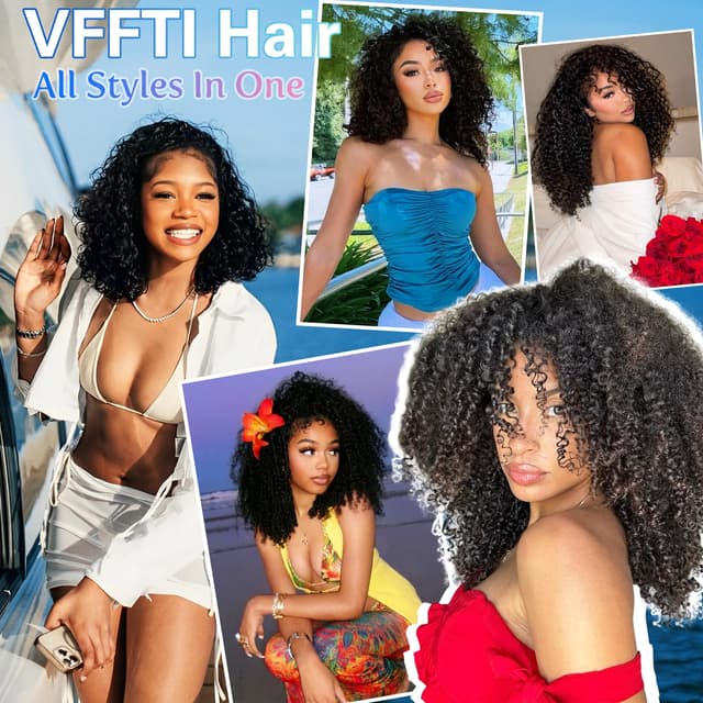 Detalle 2 de VFFTI Kinky Curly Half Wig (Human Hair) — 3-in-1 Drawstring Seamless Flip-Over, Beginner-Friendly