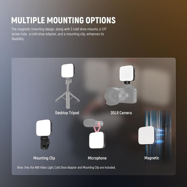 Detalle de NEEWER Entry Level Version N96 Magnetic LED Camera Light (96 LEDs, 3000K–9000K, CRI80+, clip-on)