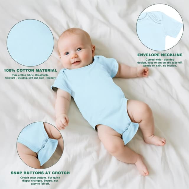 Detalle de Vicloon Body neonato e neonata in cotone 100%, set 3 o 5 pezzi con apertura comoda (unisex 0–12 mesi)