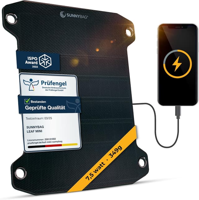 Detalle de Sunnybag LEAF PRO pannello solare flessibile 7,5 Watt con USB per escursioni e campeggio