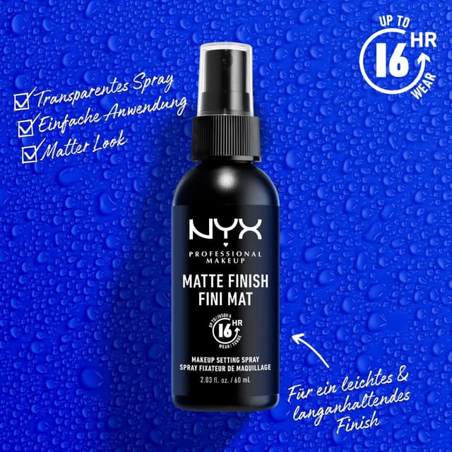 Detalle de NYX Professional Makeup Setting Spray mit mattem Finish (vegane Formel), Fixierspray für flüssiges und pudriges Make-up, 60 ml