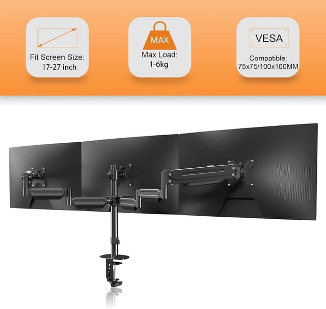 Detalle de Supporto triplo per monitor MD8003 da 17–27" con braccio a molla a gas e rotazione 360°