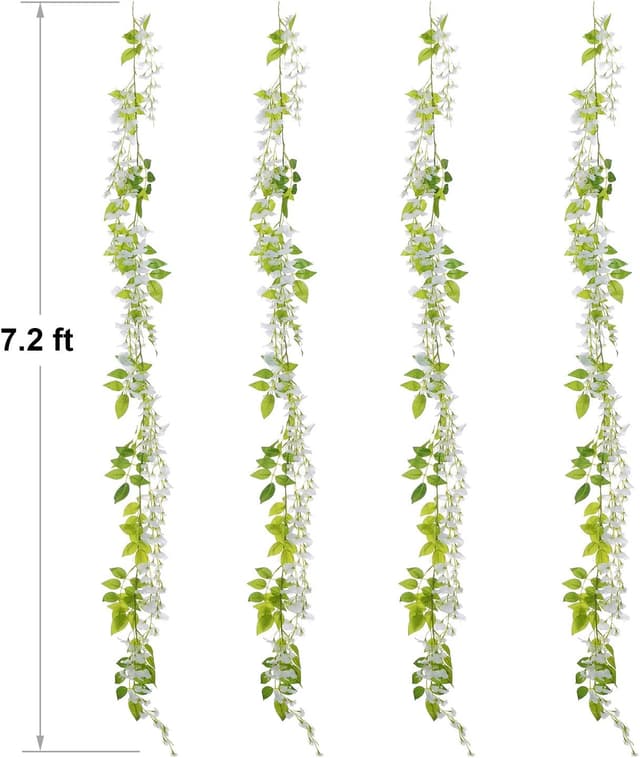 Detalle de Lvydec Wisteria Artificial Flowers Garland (4 Pack) — White Silk-Style Hanging Vine Decor for Weddings & Outdoor Ceremonies